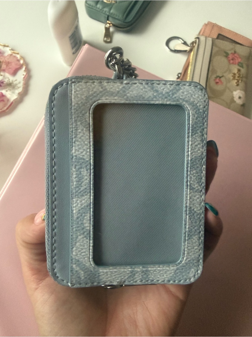 Coach Light Blue Leather ID Card Case with Clear Window